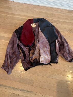 Abstract Tie-Dye Bomber Jacket with Red Collar